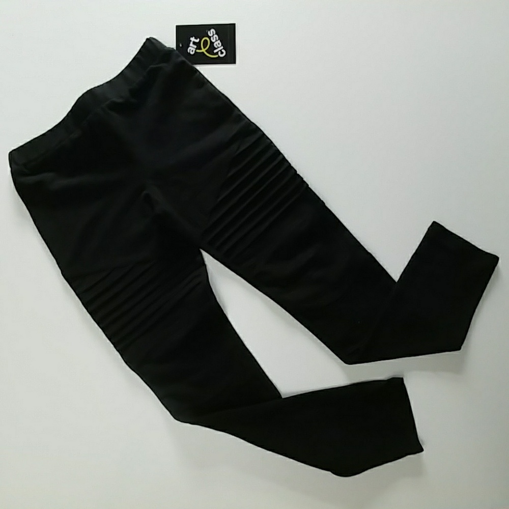 Girls Black Leggings with Stitching Detail